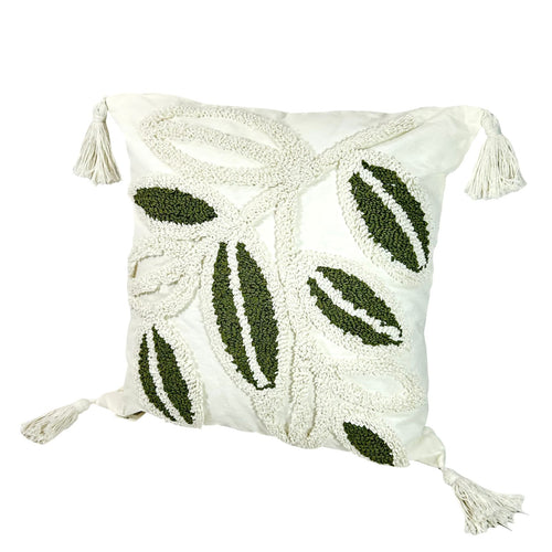 funda cojin cuadrado hojas verde oliva  45x45cm (no incluye relleno )