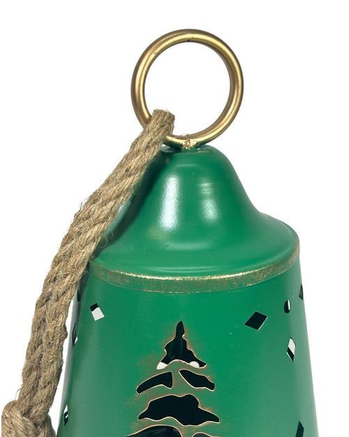 campana metalica verde  arbol 29x18 cm