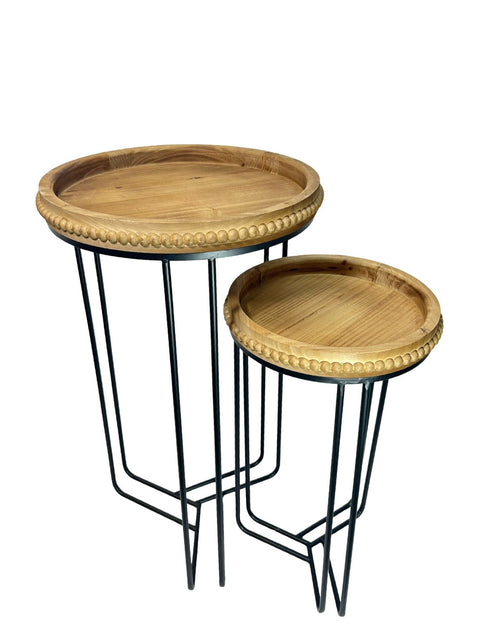 set x 2 columna madera boho 73 cm y 57 cm
