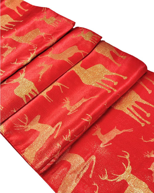 camino de mesa en satin renos rojo -dorado 180x33 cm