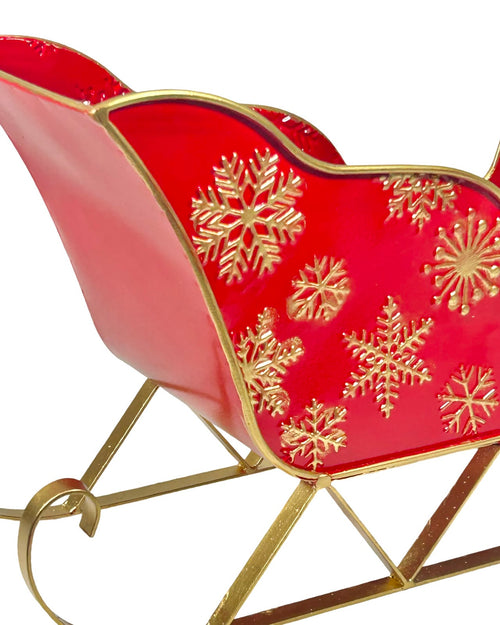 trineo metalico rojo con dorado 23x43 cm