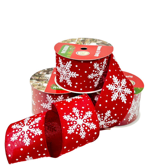 cinta yute rojo copo de nieve   7cm 10 yardas