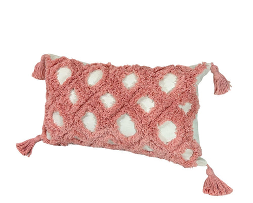 funda de cojin blanco y rosa multi rombos  rectangular 30x50 cm  (no incluye relleno)