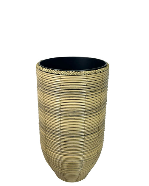 macetero ratan artesanal 3 tamaños base metalica