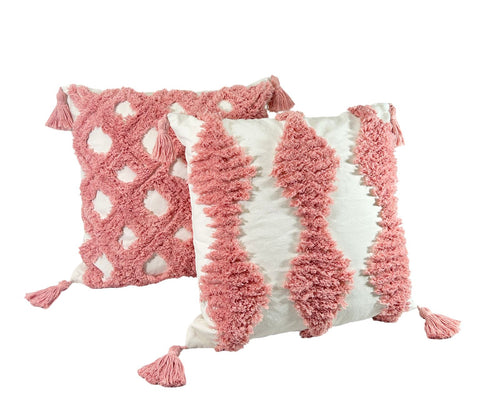 funda de cojin blanco y rosa cuadrado 45x45 cm (no incluye relleno)