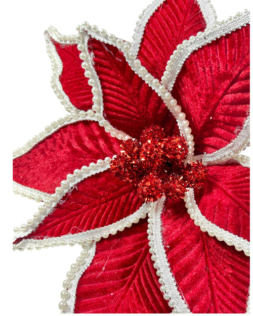 Ponsetia de navidad color burgundy con perlas alrededor 42 de diámetro