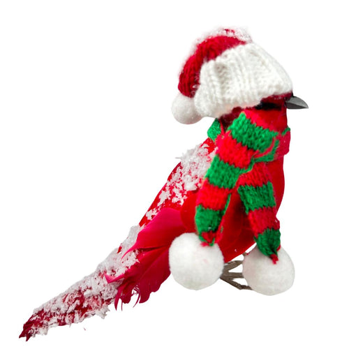 Pajaro rojo con bufanda y gorro 10x16cm