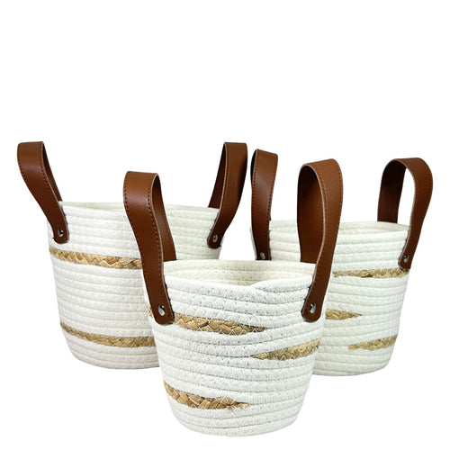 Set de cestos x 3 tejidos en blanco 17, 14, 13 cm