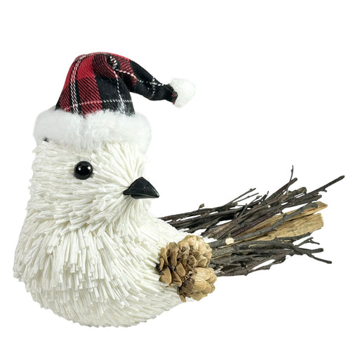 Pajaro blanco con gorrito de paja 20 x24cm