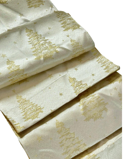camino de mesa en satin arboles beige-dorado 180x33 cm