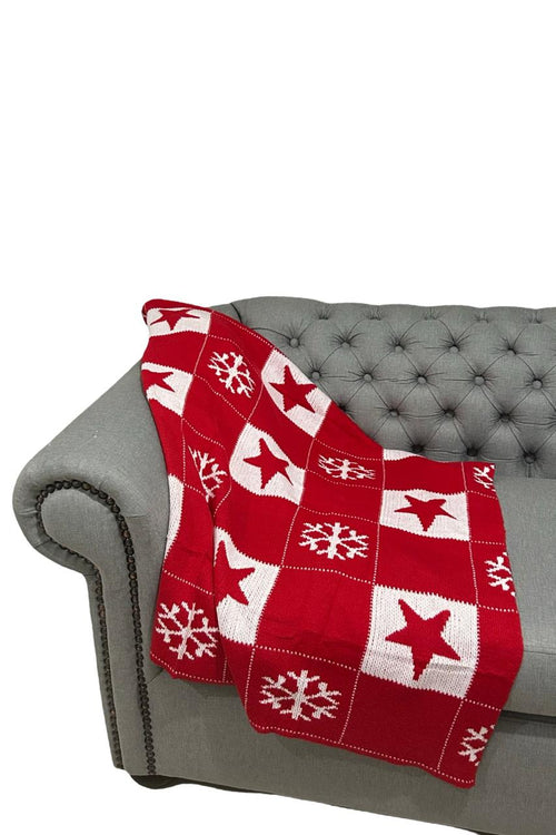 Frazada tejida estrellas rojo y blanco 130x170 cm