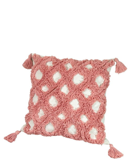 funda de cojin blanco y rosa multi rombos  45x45 (no incluye relleno)