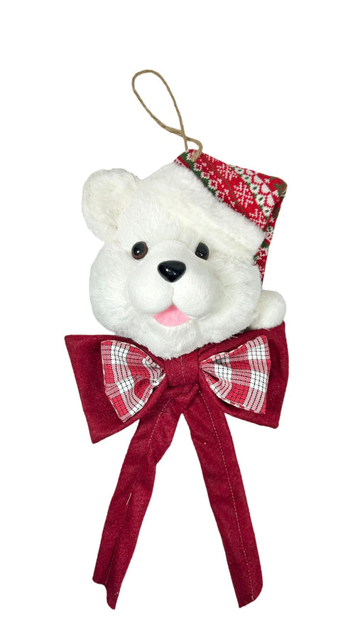 Cara de oso blanca de paja con moño rojo de 26 cm de ancho x 60cm de largo