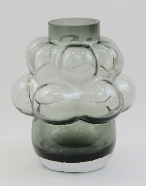 IQG Decoración - florero mediano cristal loft estilo bombas color humo 23x19cm