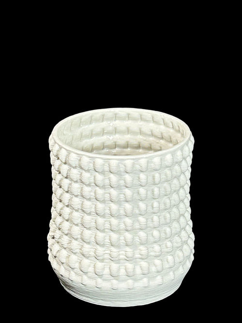 IQG Decoración - macetero ceramica white texturiz 16x14cm