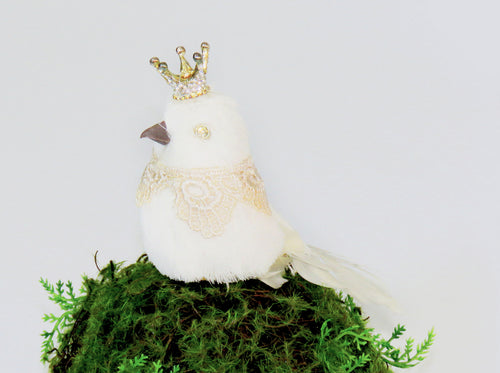 IQG Decoración - Pajaro Blanco Romantico Corona 10x5cmt