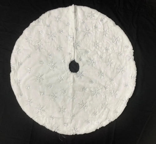 IQG Decoración - Pie de árbol blanco y plateado  estampado estrellas 90 cm