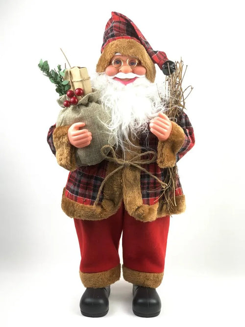 IQG Decoración - santa grande de pie cuadros leña 62 cm
