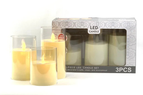 IQG Decoración - Set de velas x3 unidades transparentes 10,13 y 15 cm