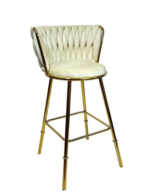 IQG Decoración - Silla barra gold beige trenzada  metalica 98cm